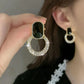 Diamond Halo & Onyx Square Earrings