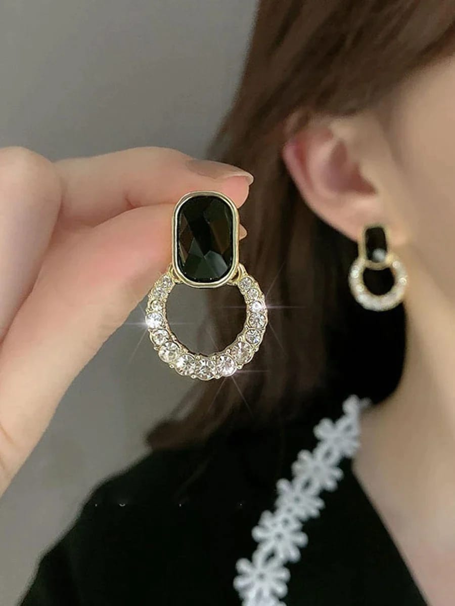 Diamond Halo & Onyx Square Earrings