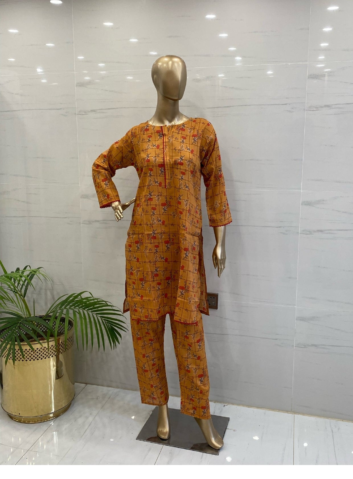 Airjet Lawn Digital Printed Suit 2Pcs - (Orange)