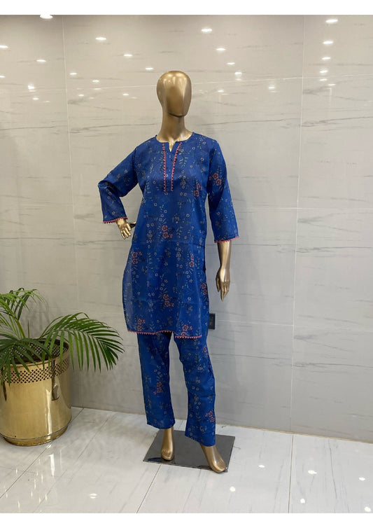 Airjet Lawn Digital Printed Suit 2Pcs - (Navy)