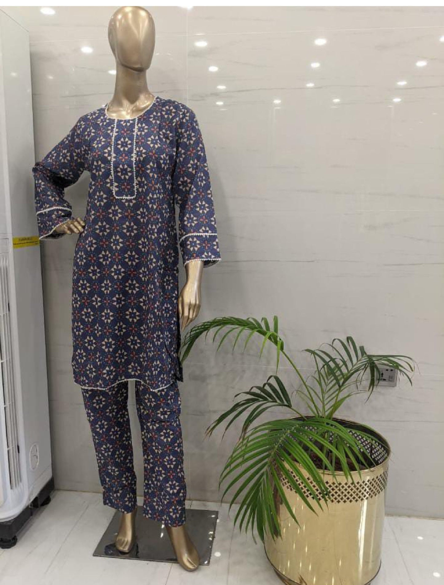 Printed Viscose Stitched Suit 2PCs (Navy Blue)