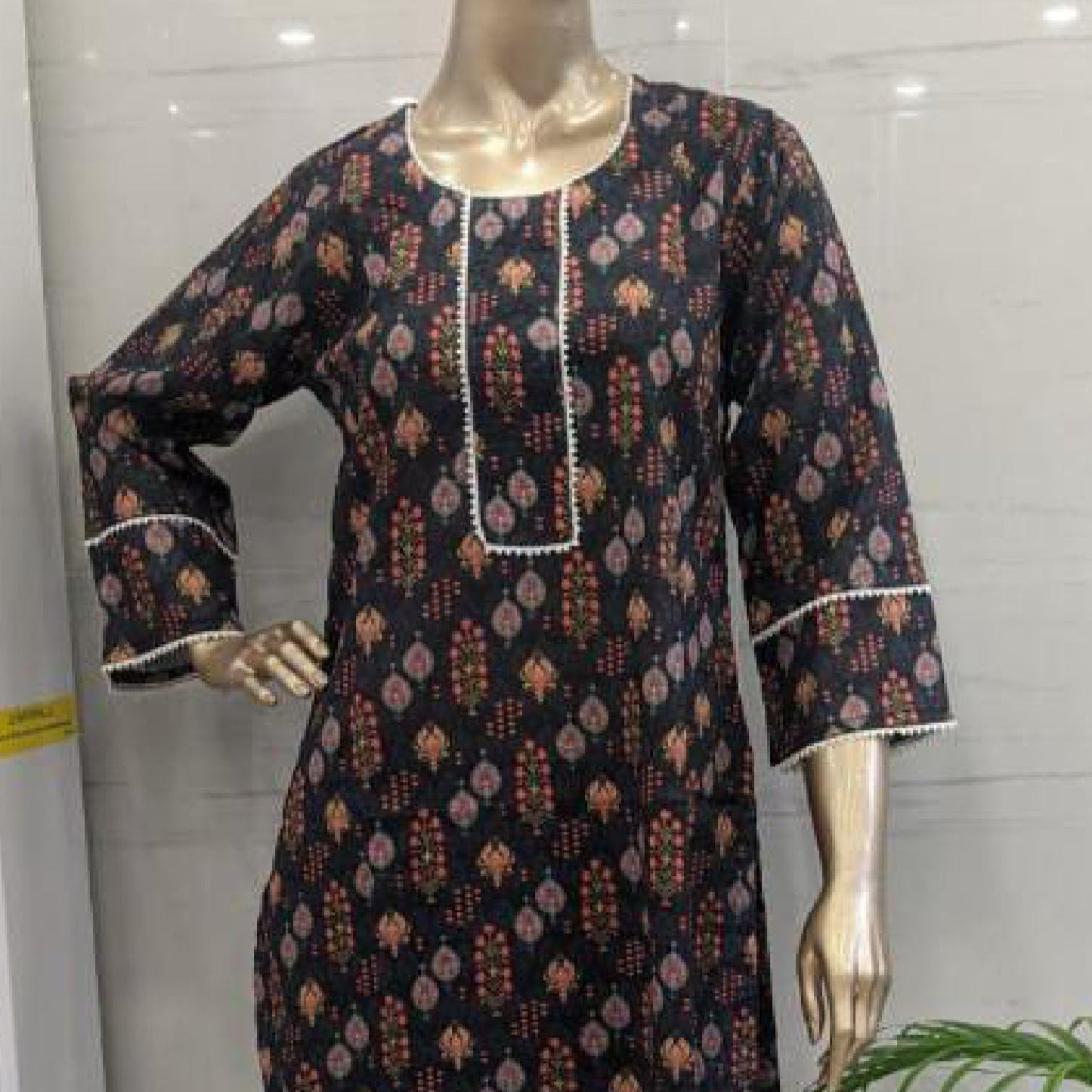 Printed Viscose Stitched Suit 2PCs (Black)