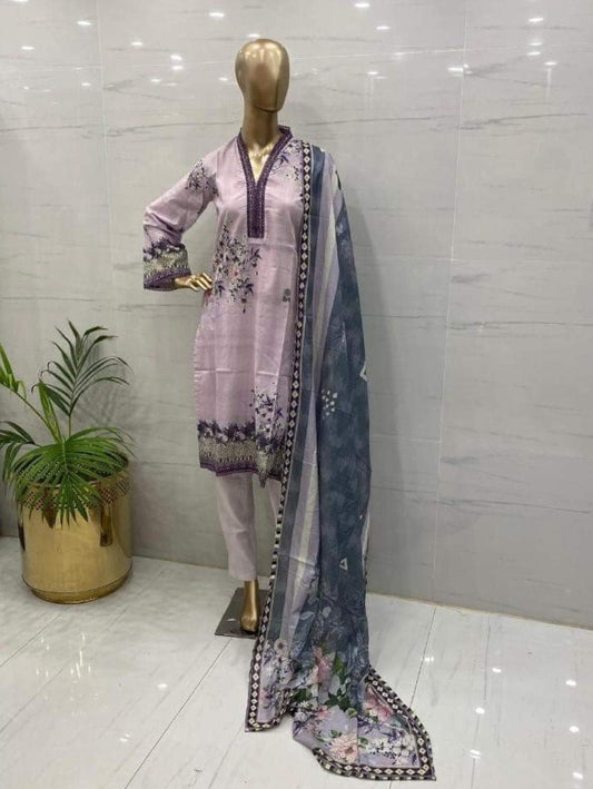 RoseGold Viscose Printed 3Pcs Suits - (VPRG301)