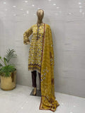 Yellow Viscose Printed 3Pcs Suits - (VPY308)