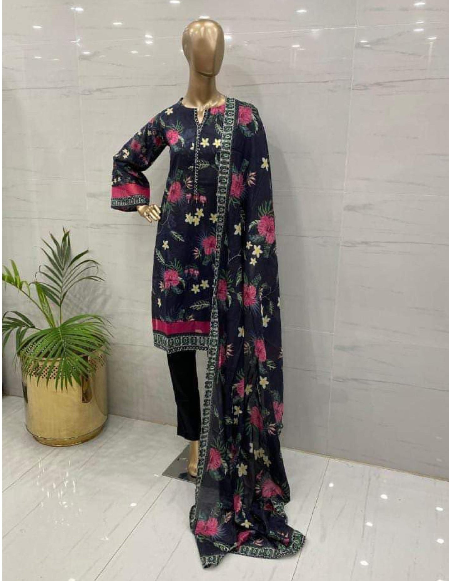 Pink Viscose Printed 3Pcs Suits - (VPP302)