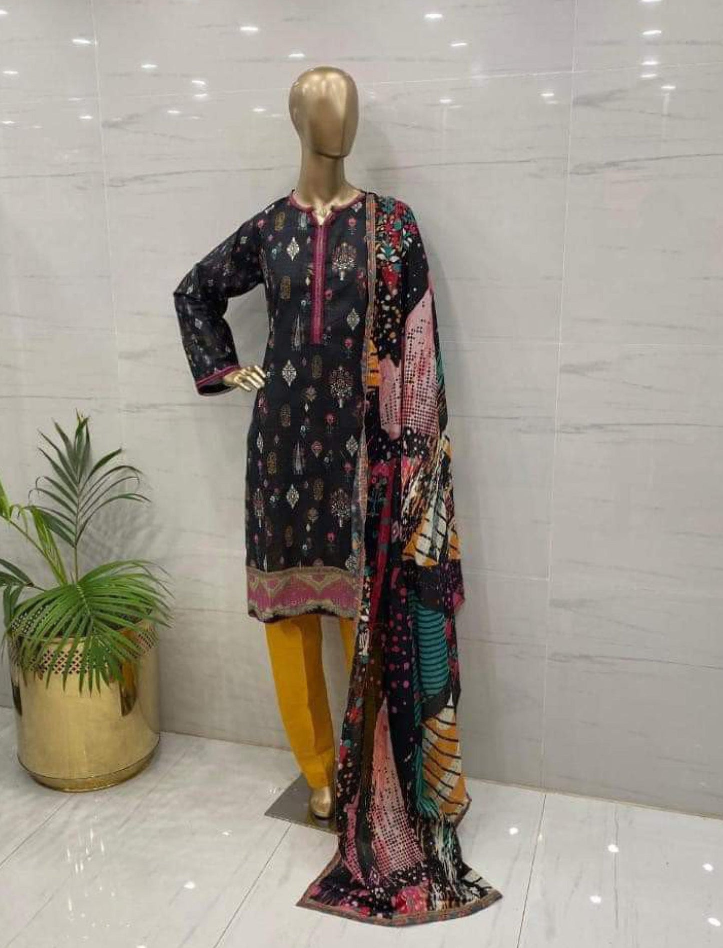 Corn Viscose Printed 3Pcs Suits - (VPC307)