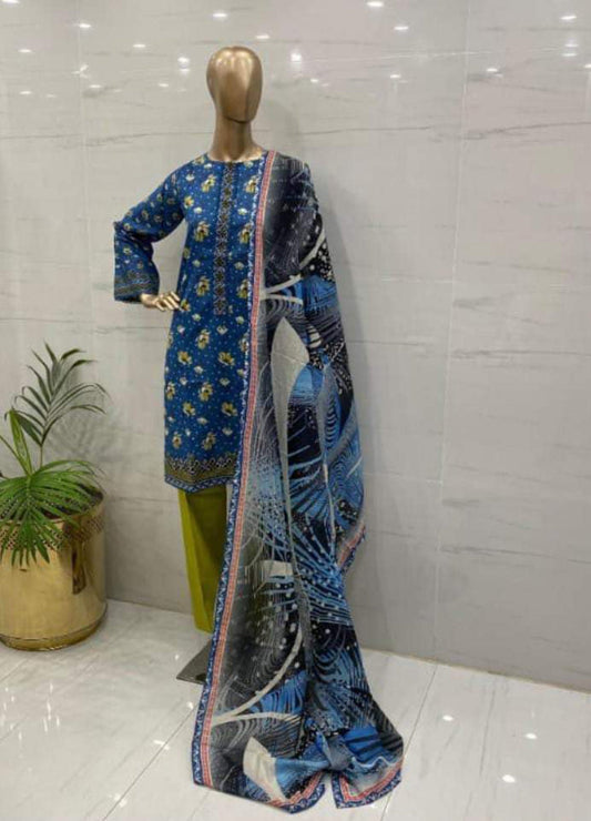 Blue Viscose Printed 3Pcs Suits - (VPB304)