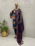 NavyBlue Viscose Printed 3Pcs Suits - (VPNB306)