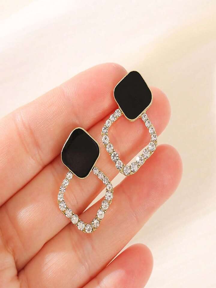 Diamond Halo & Onyx Square Earrings