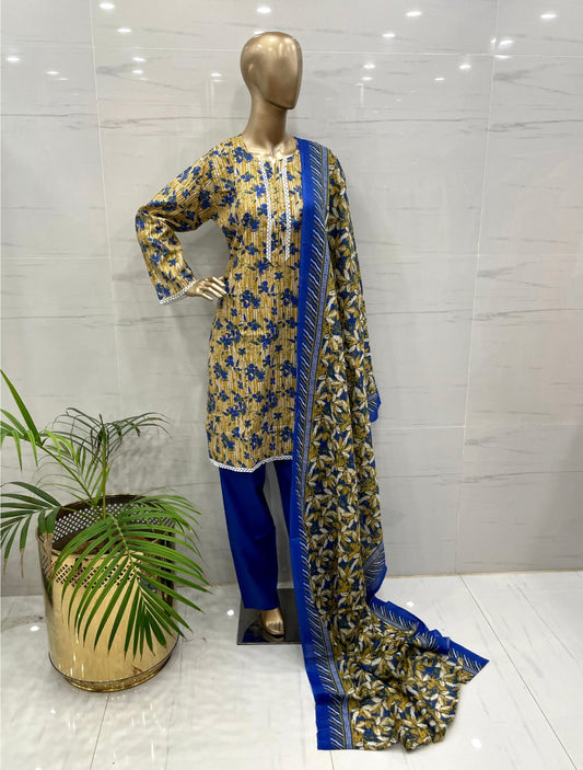 Blue Printed Airjet Lawn Suit 3PCs - (ALB0311)