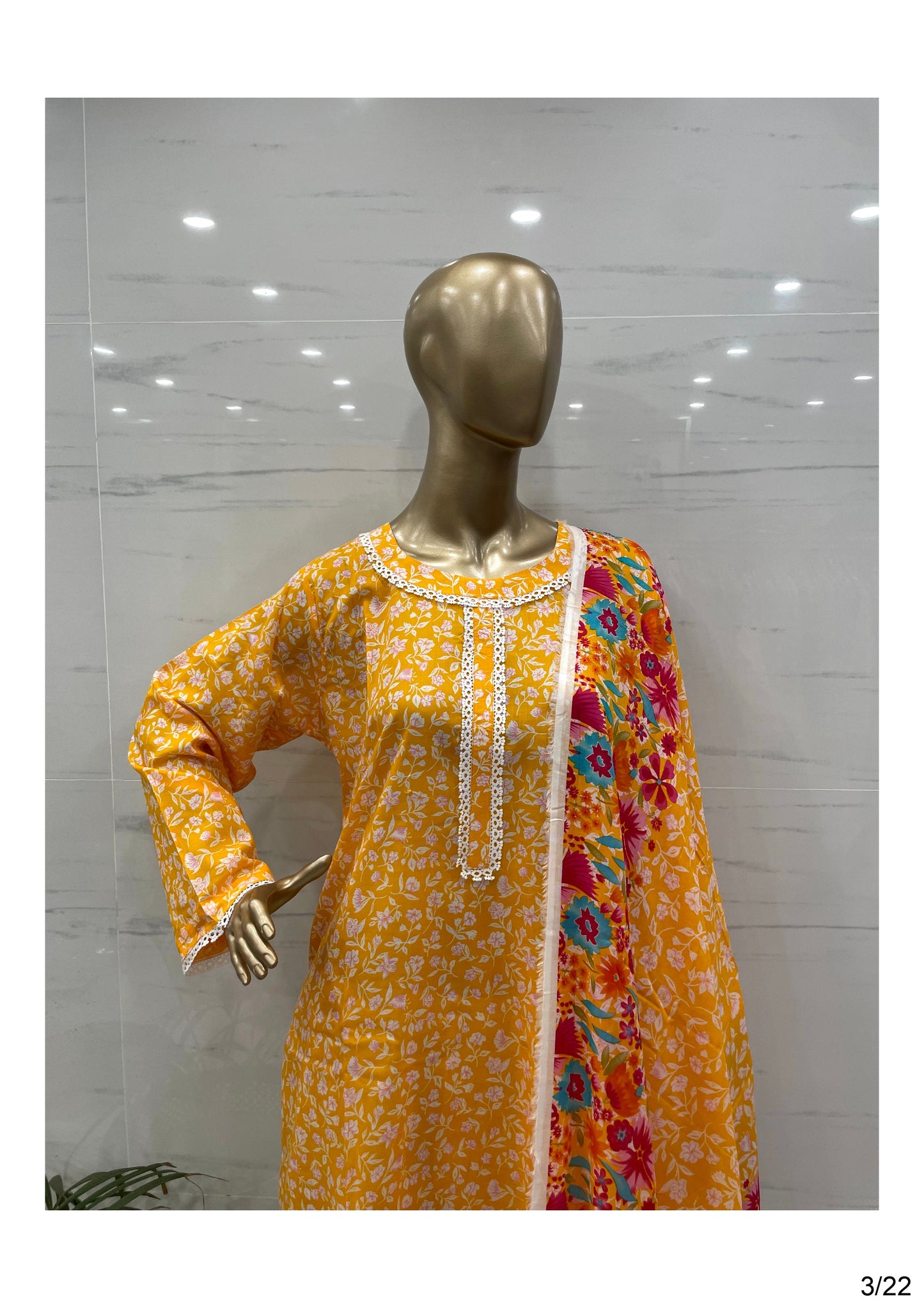 Yellow Printed Airjet Lawn Suit 3PCs - (ALY037)