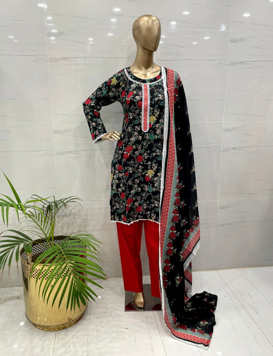 Black Printed Airjet Lawn Suit 3PCs - (ALB0310)