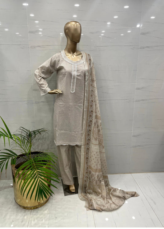 Grey Printed Airjet Lawn Suit 3PCs - (ALG032)