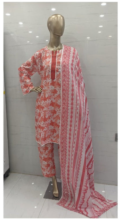 Stitched Premium Pink Printed Lawn 3Pcs Suit – (FLP302)