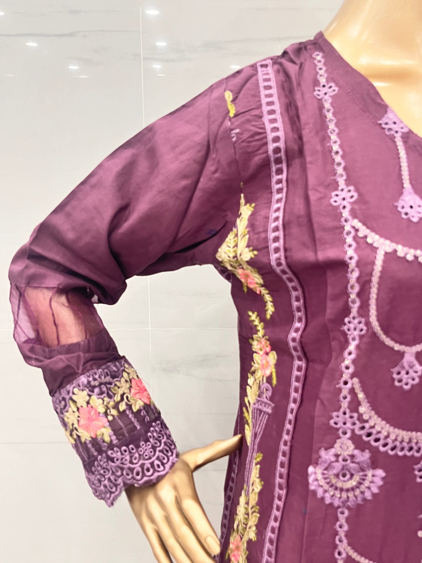 Purple 3 PCs CHIKANKARI LAWN SUIT - (CKP035)