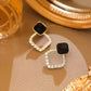 Diamond Halo & Onyx Square Earrings